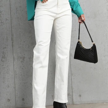 CJFHJE White New Jeans Women Vintage Stretch High Waist Straight Wide Leg Denim Pants Female Autumn Skinny Chic Jeans Streetwear