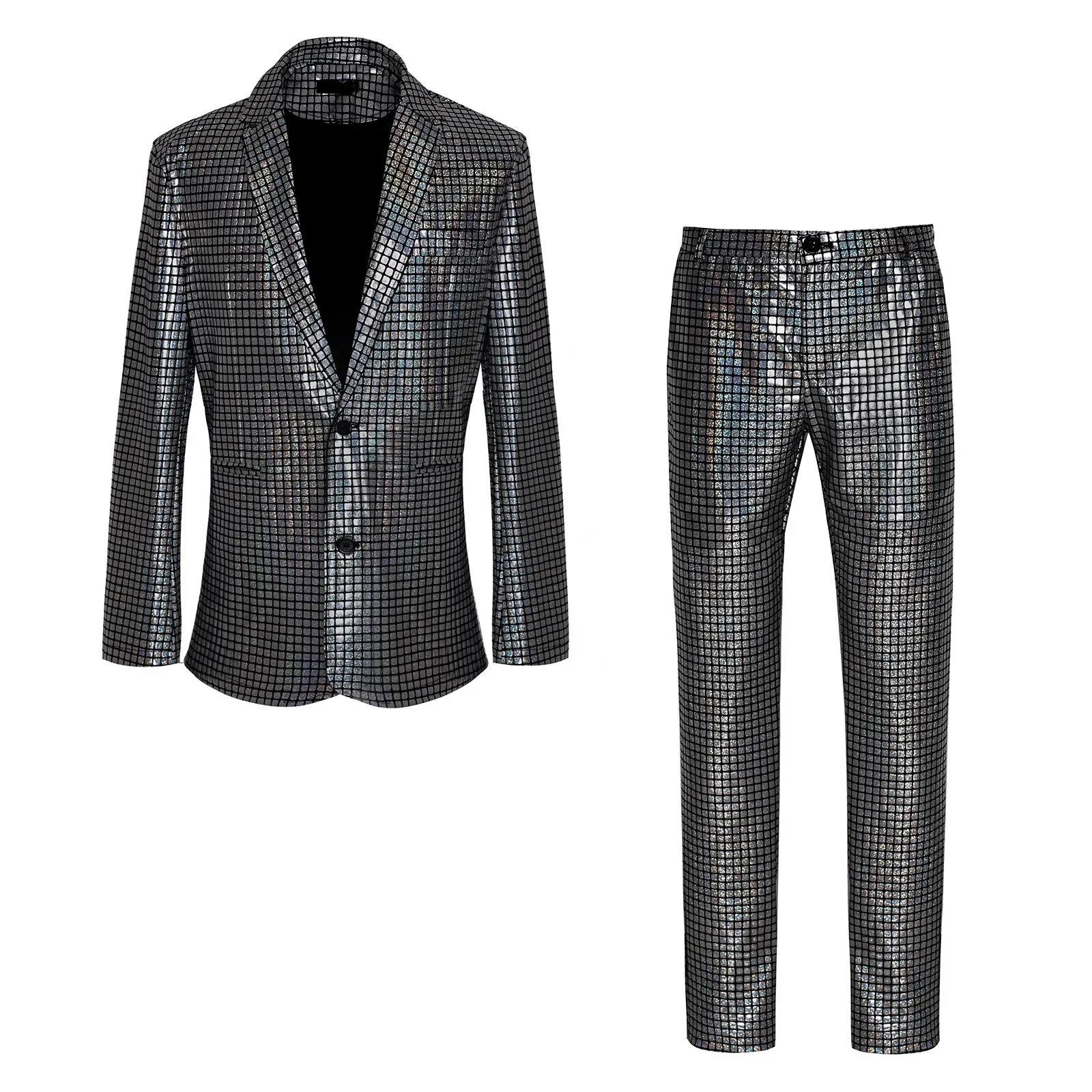 Men's Sequin Gold Stamping Business Casual Two-piece Performance Set Blazer Trousers