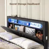 Queen Floating Bed Frame Headboard,USB-C/A Power Combo, Linen Upholstered Platform Bed with Storage Headboard, Dark Gray 4