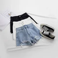 Grey Denim Short Shorts Women Summer 2025 New Tassel High Waist Loose Slimming Student Hole INS Pants Wide Leg Commute Style
