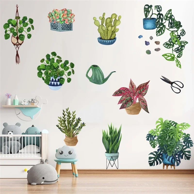 Green plants potted chlorophytum comosum green leaves wall Stickers room bedroom fresh aloe mimosa decoration painter 30x90cm