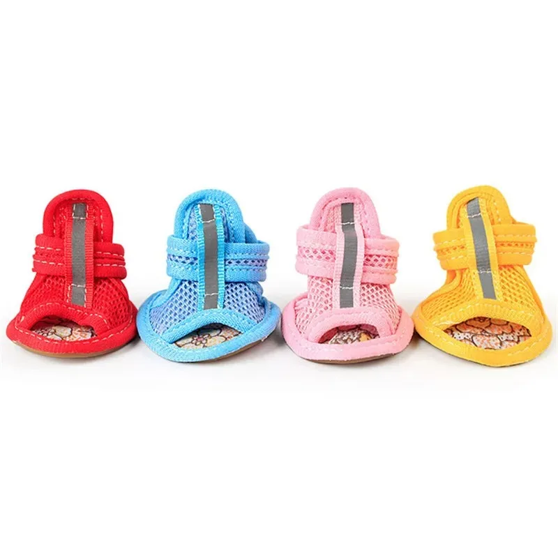 4PCS/set Pink Summer Non-slip Dog Shoes Breathable Sandals for Small Dogs Pet Dog Socks Sneakers for Dogs Puppy Cat Shoes Boots