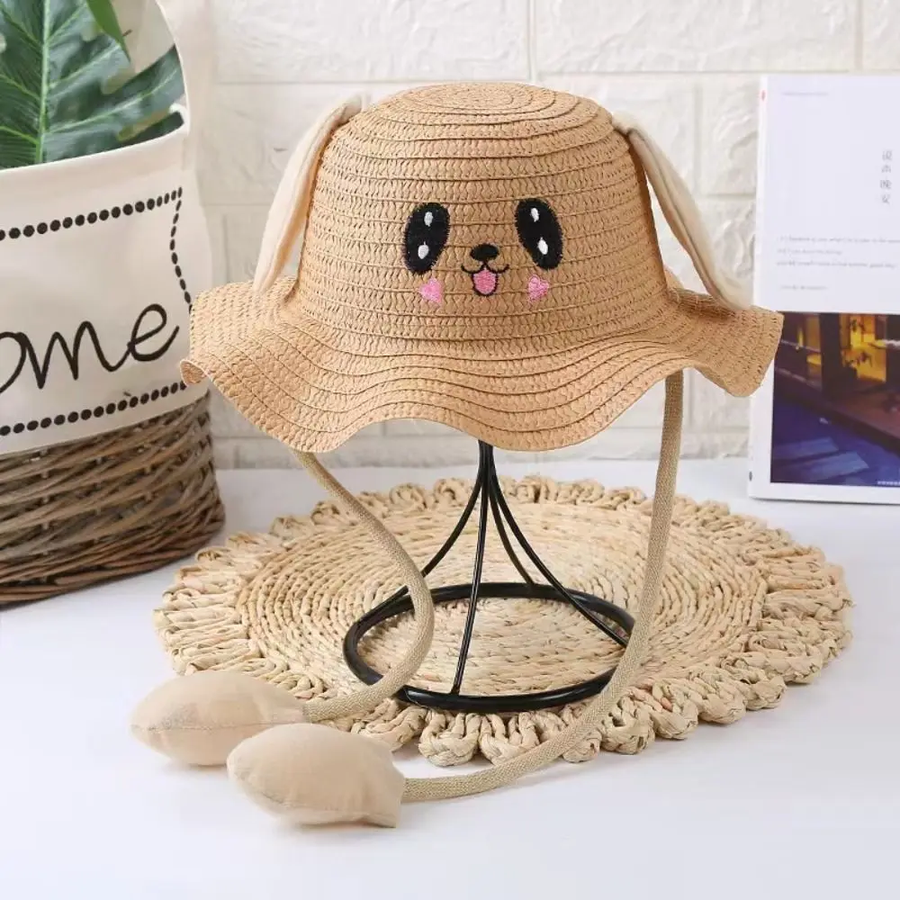 

Rabbit Ear Sunshade Straw Hat Children Sun Hat Summer Sunscreen Ear Moving Bunny Hat Cosplay Party Holiday Hats 4-12 Years