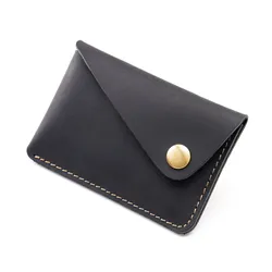 Premium Genuine Leather Minimalist Wallet with Snap Closure (Black)