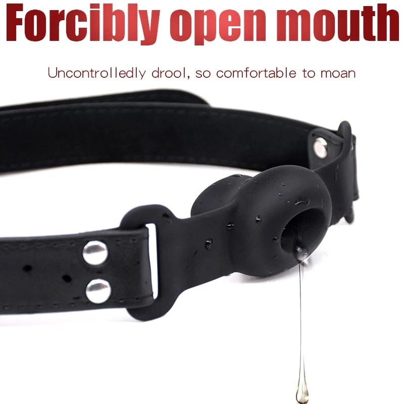 Gag Silicone Mouth Extender Ball Oral Fixation Erotic Toys PU Harness Strap Belt Bdsm Bondage Costume Face_voghion.com