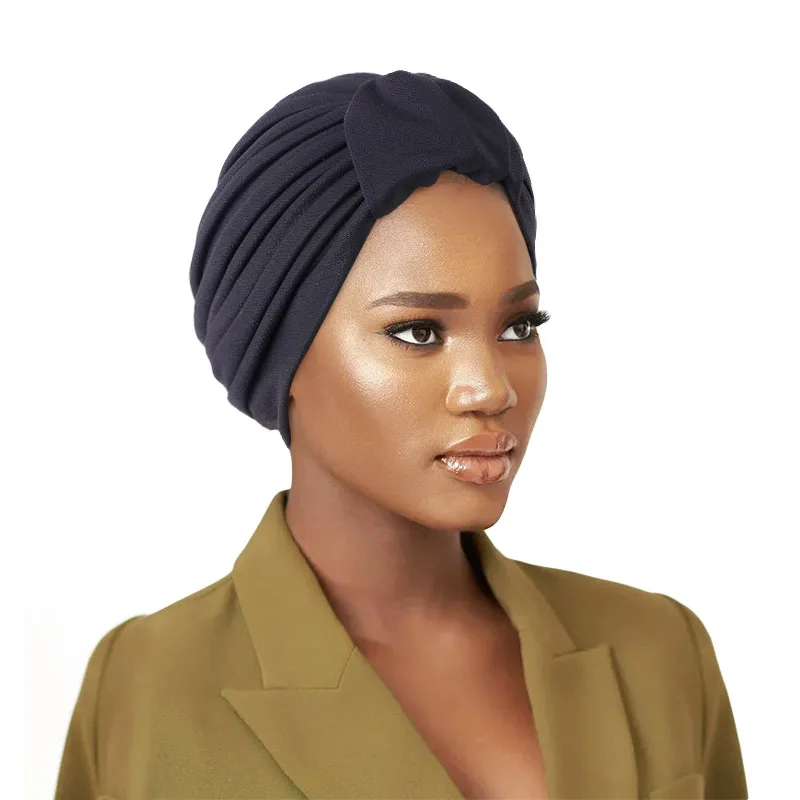 Nuove Donne Nodo Volant Turbante Fasce Berretto Fronte Loop Head Wrap Africano Headtie Foulard Cappello Cappelli Musulmani Turbante Mujer