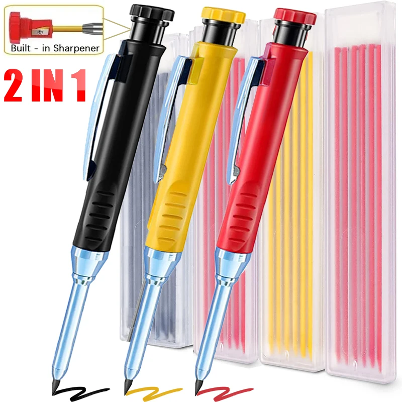 Solid Carpenter Pencil with Refill 40mm Long Nosed Deep Hole Mechanical Pencil Marker for Woodworking Construction 4-1Pack carpenter pencils