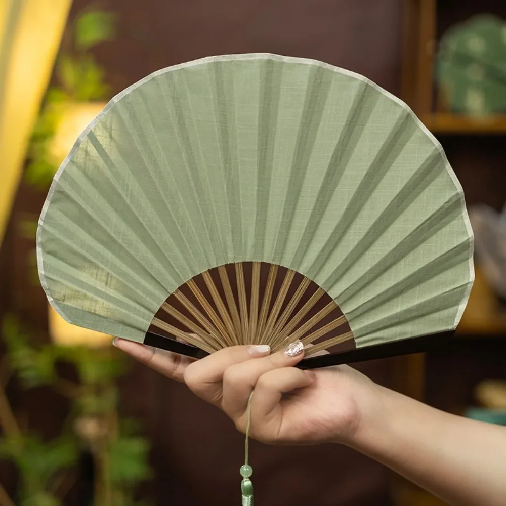Retro Solid Color Cotton Linen Portable Folding Fan - Cute and Compact Design