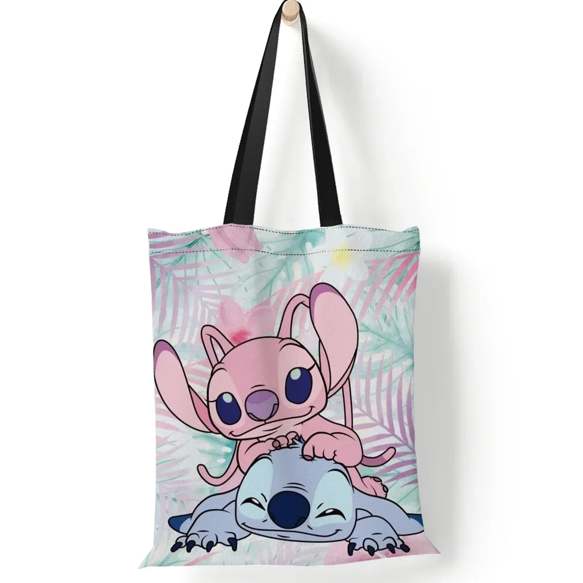 

Stitch Disney Canvas Shoulder Bag Anime Lilo & Stitch Print Ladies Casual Handbag Tote Bag Reusable Large Capacity Shopping Bags