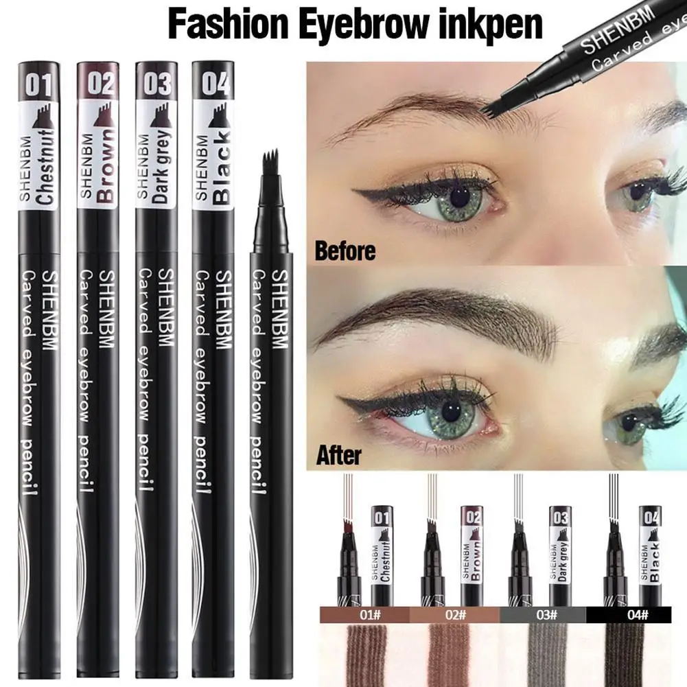 

4 Colors Eyebrow Pen Waterproof 4 Fork Tip Eyebrow Brown Lasting Pencil Tattoo Pencil Liquid Natural Dark Brow Eye Long Z9Z8