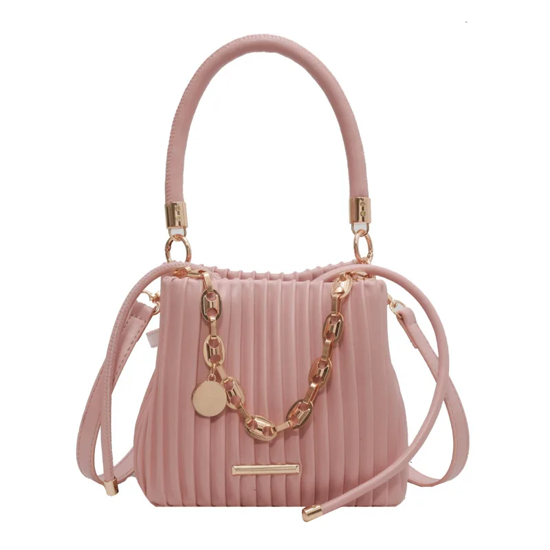 2023 Korean Fashion Messenger Bag Pleated Women's Handbags Luxury Designer Net Celebrity Ladies Chain Small Shoulder Cucket Bag