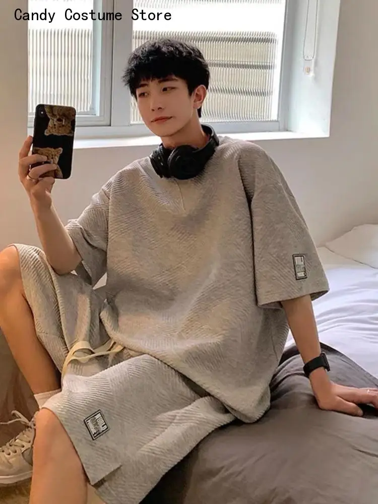 Casual Preppy Shorts Two Piece Set Summer Unisex Asual Suit Men's Hong Kong Style Short SleeveT-shirt Korean Streetwear