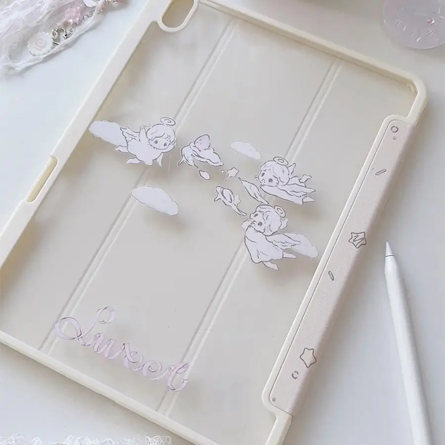 Angel Girl Transparent Design Super Thin Protective iPad Case