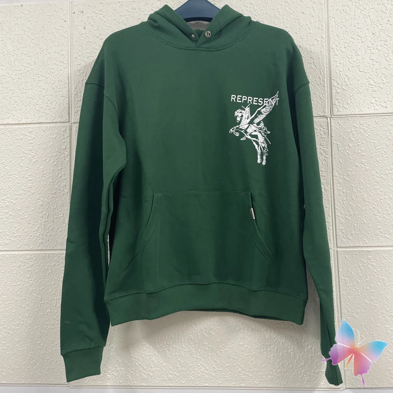 

Real Photo Rep Hoodie Letter Knight Print Men Women Hooded Pullover Green American Hip Hop Sweatshirt