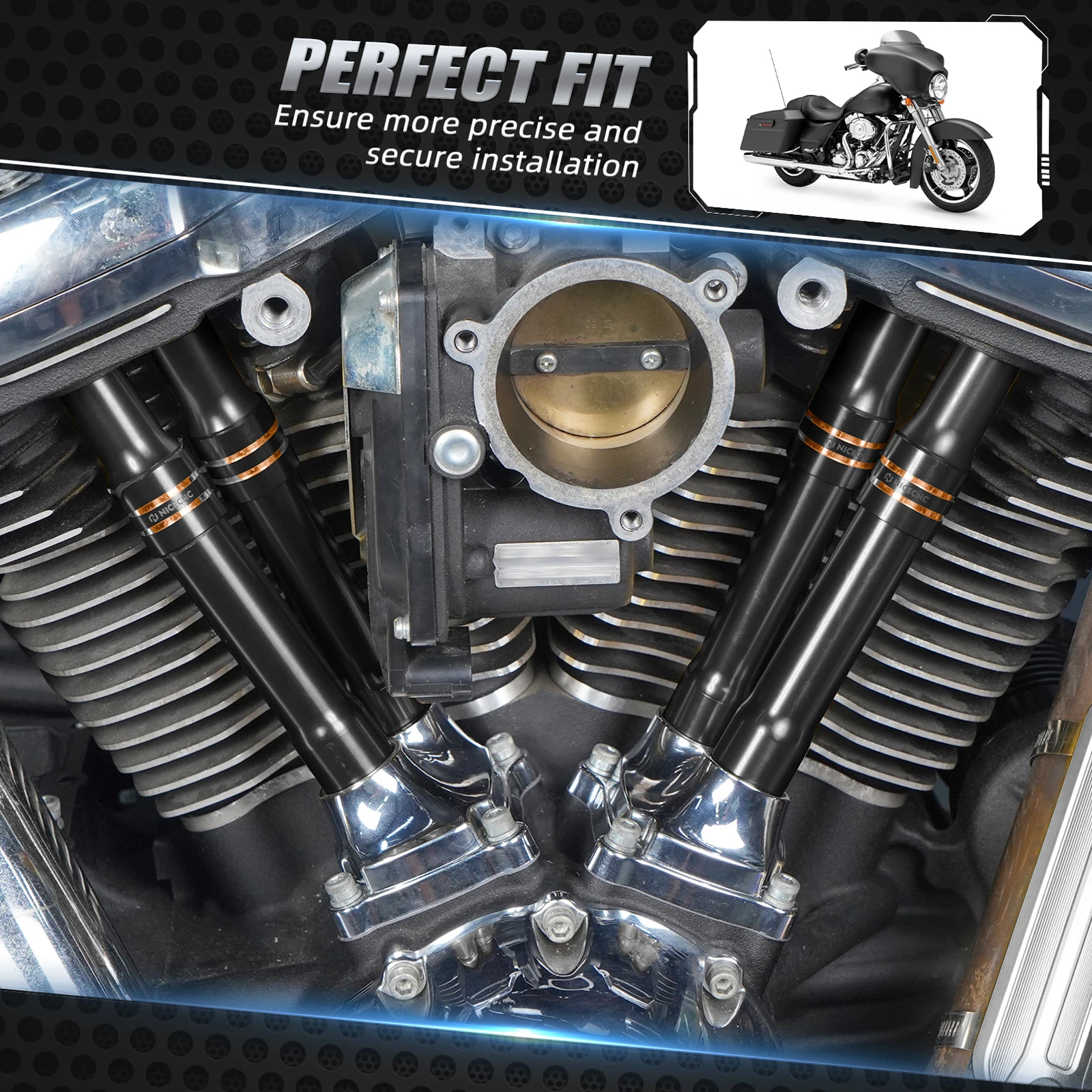 NICECNC Stößelabdeckungen Stößelstangenabdeckung für Harley Road King FLHR/Street Glide FLHX 2017–2024 Electra Glide Fat Boy FLFB Tri Glide – Detail 6
