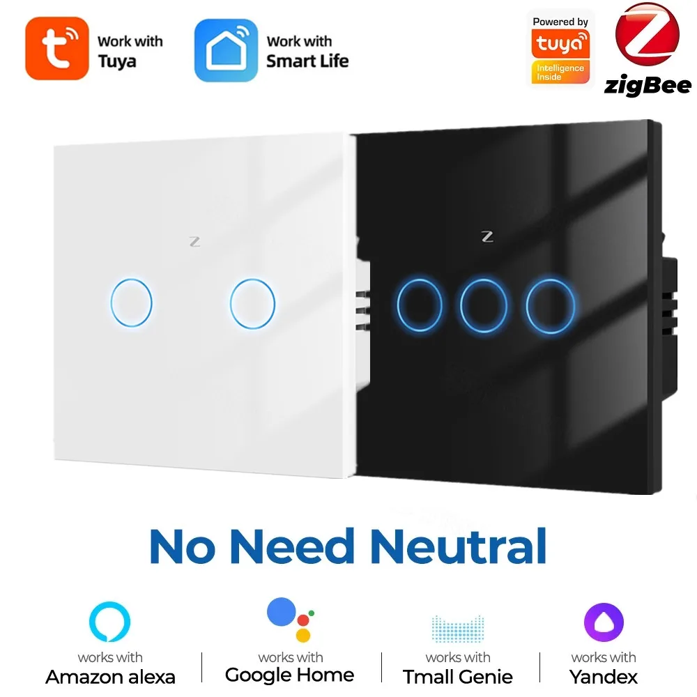 

Tuya Eu Zigbee Smart Touch Switch Light No Neutral Wire 1/2/3 Gang Wall On Off Magnetic Latching Relay For Alexa Google Home