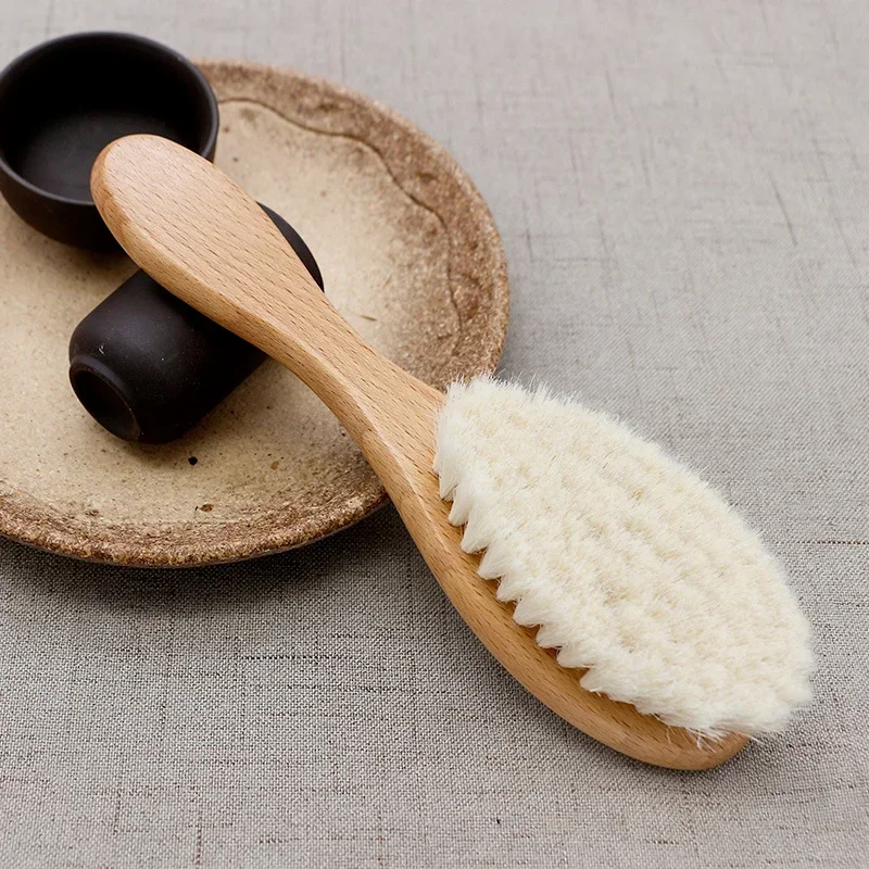 New Baby Care Pure Natural Wool Baby Wooden Brush Comb Brush Baby Hairbrush Newborn Hair Brush Infant Comb Head Massager 3