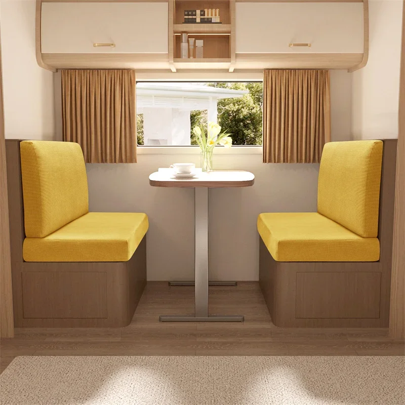 4pcs/set Elastic RV Dinette Cushion Covers Polar Fleece Loveseat Sofa Slipcovers Anti-Slip Camper Car Bench Backrest Covers 6