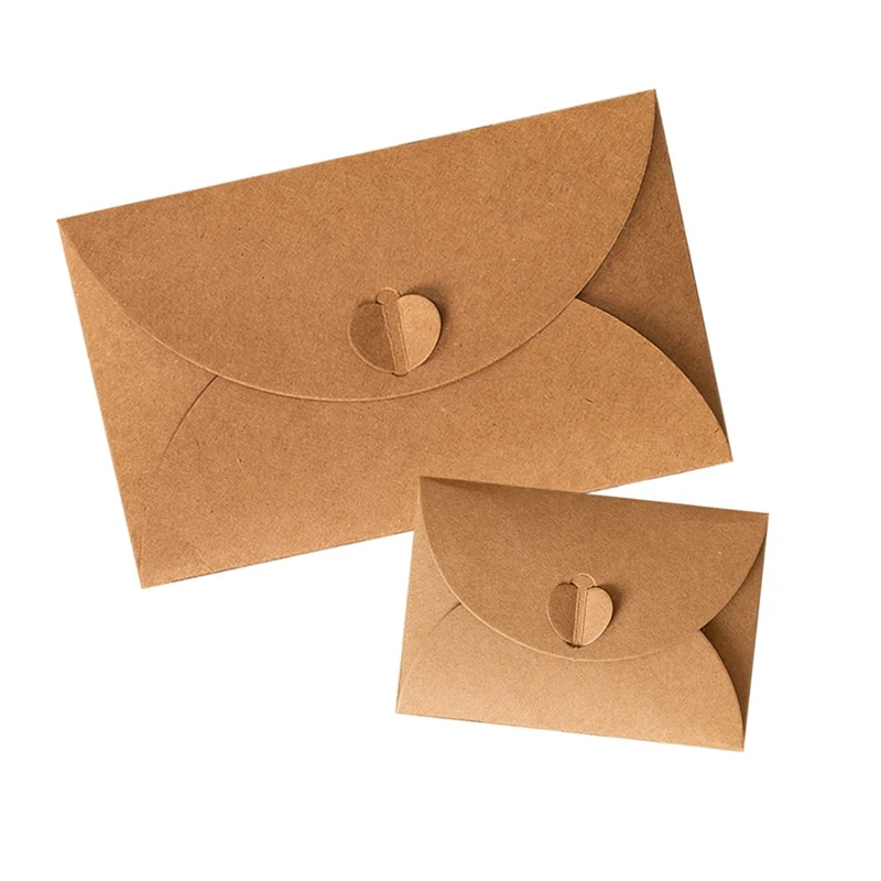 

100Pcs Kraft Mini Envelopes Retro Love Kraft Paper For Gift Cards And Business Cards 17.5X11cm