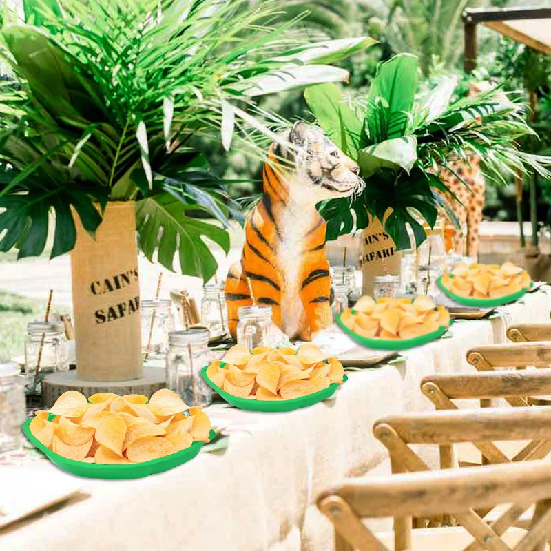 2-8Pcs Green Palm Leaf Plate Candy Cookies Food Tray for Kids Jungle Safari Birthday Decor Hawaiian Summer Luau Party Supplies