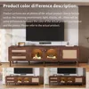 70" TV Stand with LED Lights, 3 Cabinets & 2 Drawers, Solid Wood Feet, TVs Up To 80", Living Room Rattan TV Stand 6