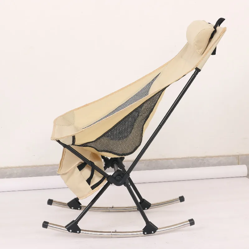 Folding Rocking Camping Chair Portable Outdoor Rocker with High Back, Bottom Storage Bag, Carry Bag, Supports 150kg