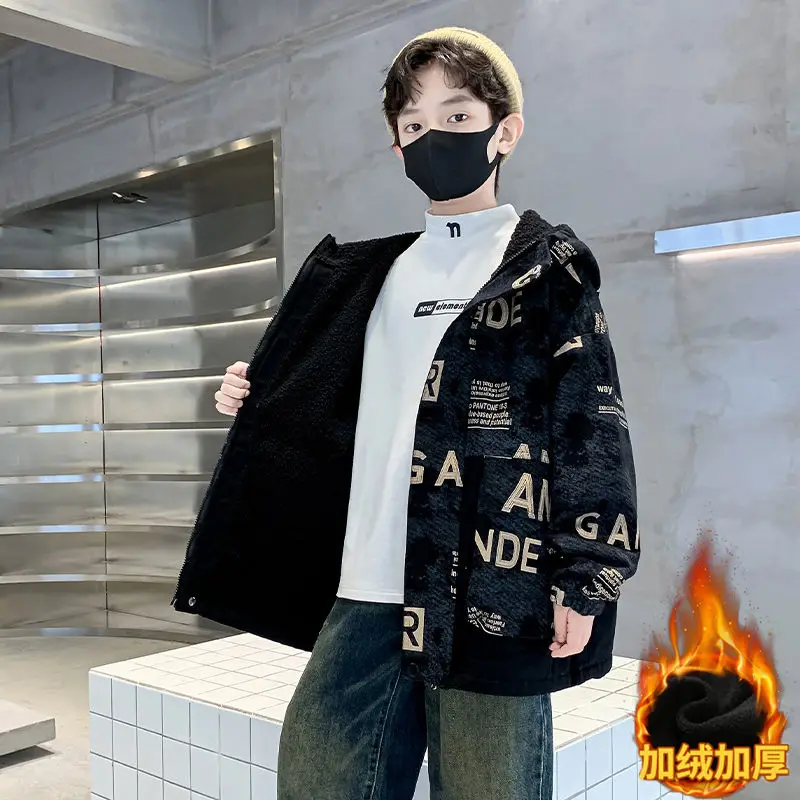 Teenage Boys Oversized Jacket for Autumn Winter New Children's Clothing Cotton Jacket with Thick Fleece Big Boy Parka 방설복