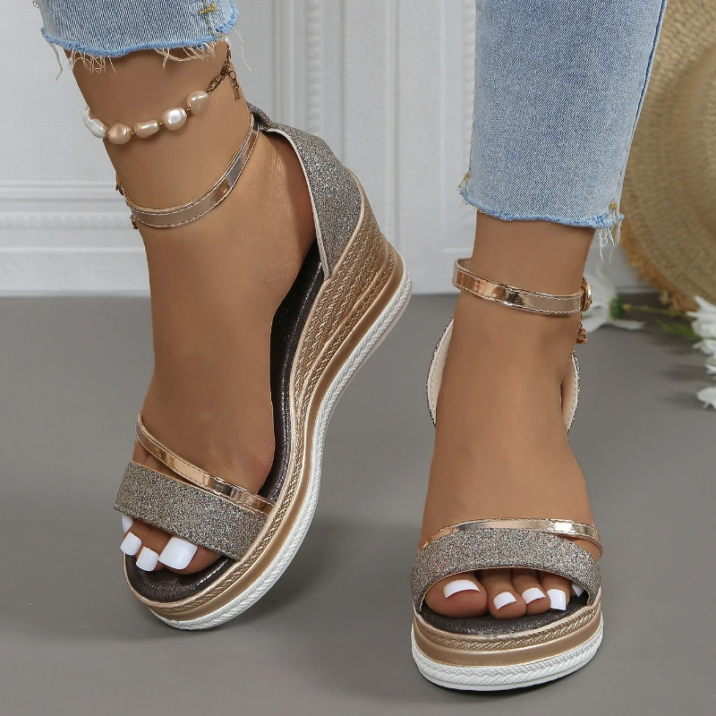 Wedges Fashion Solid Color Platform Beach Shoes Shallow Casual Women High Heels Designer Open Toe Sandals_vogvips.com