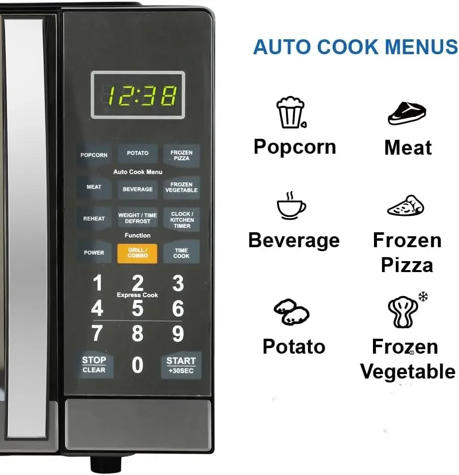 MWG1191SB Countertop Microwave Oven with 1100W Grill Function, Sleek Mirrored Finish 10 Power Levels, 6 Auto Menus, Glass Turnta 6