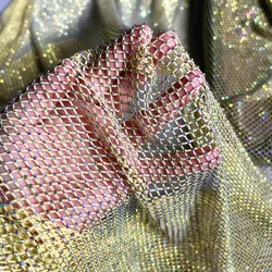 Luxurious High Gloss Elastic Diamond Mesh Fabric with Satin Belt Trim for DIY High - End Dressmaking (Yellow)