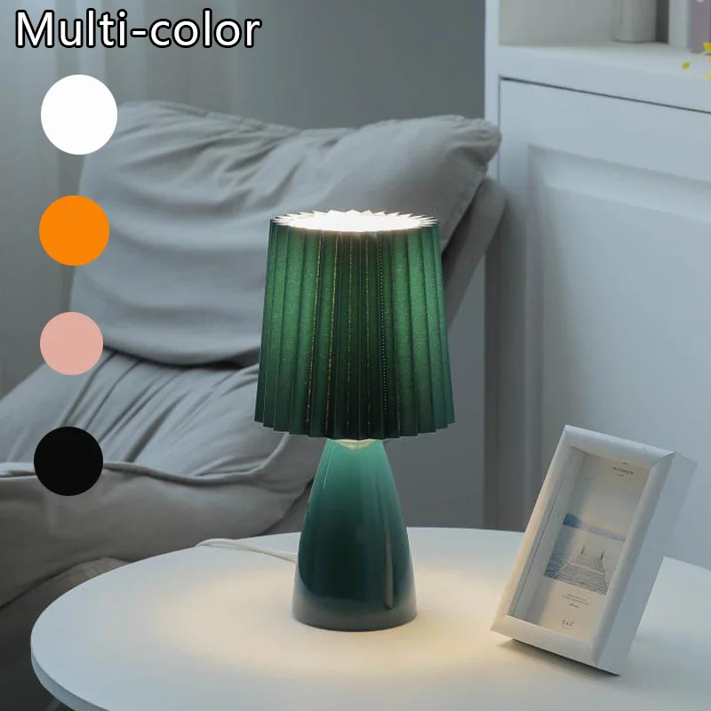 Table Lamp LED Night Lamp Milkshake Bedroom Night Lamp DESK LIGHT E27 Pleats Table LED INS Floor Girl Bedside Ceramic Indoor Lighting