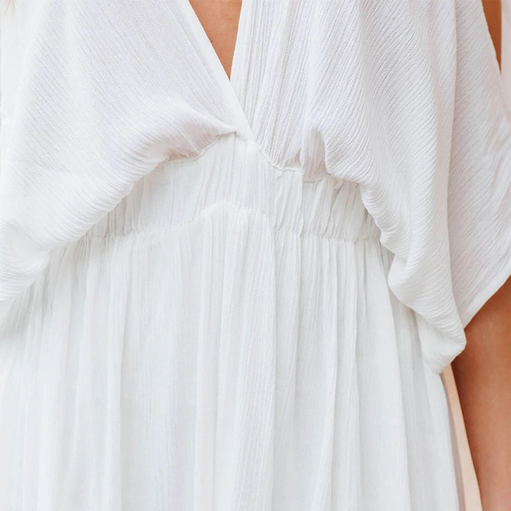 

Flowy and Comfortable Ladies Maxi Dress V Neck Wrap Style with Split Hem for Formal Occasions or Summer Beach Vacations