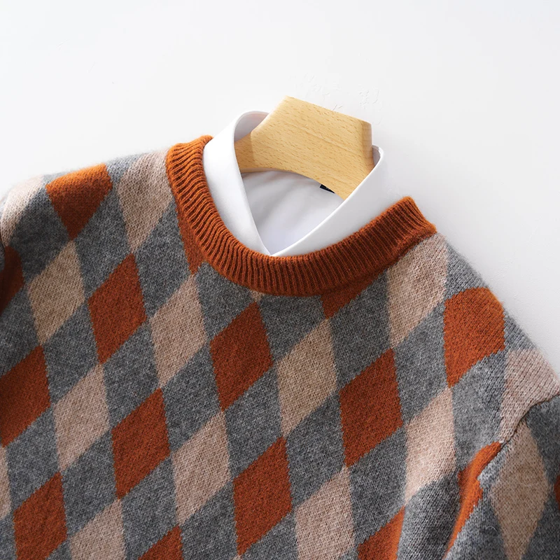 New Men's 100% Pure Cashmere Wool Sweater O-neck Color Matching Pullover Autumn Winter Casual Thick Fashion Large Size Top 3