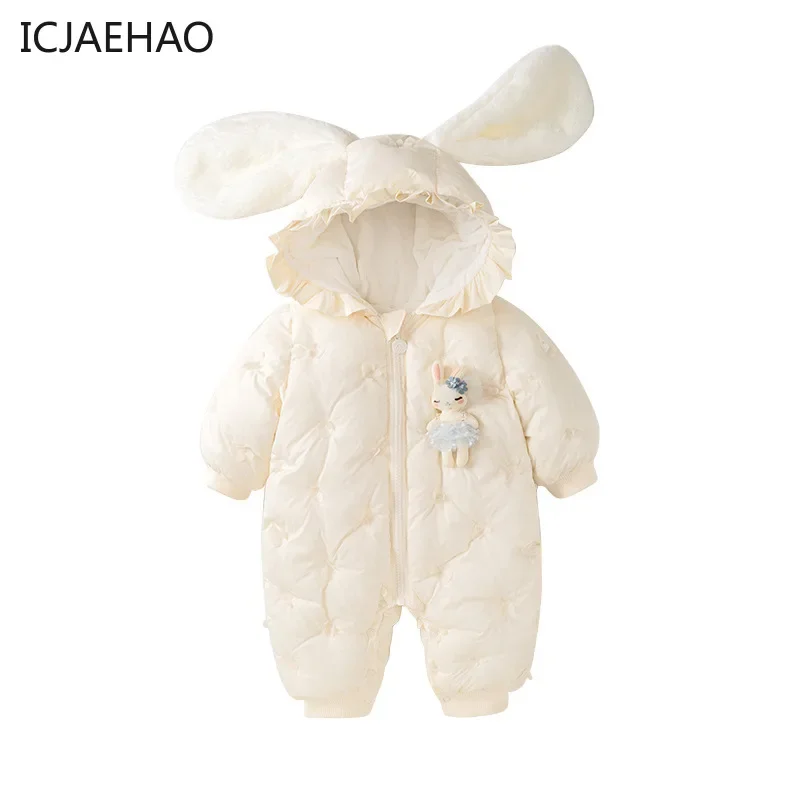 Newborns Baby Romper Coats for Girls Hoodied Bodysuits Clothes Infants Children Rabbit Ears Hoodie Clothes Eids Party 0-24M