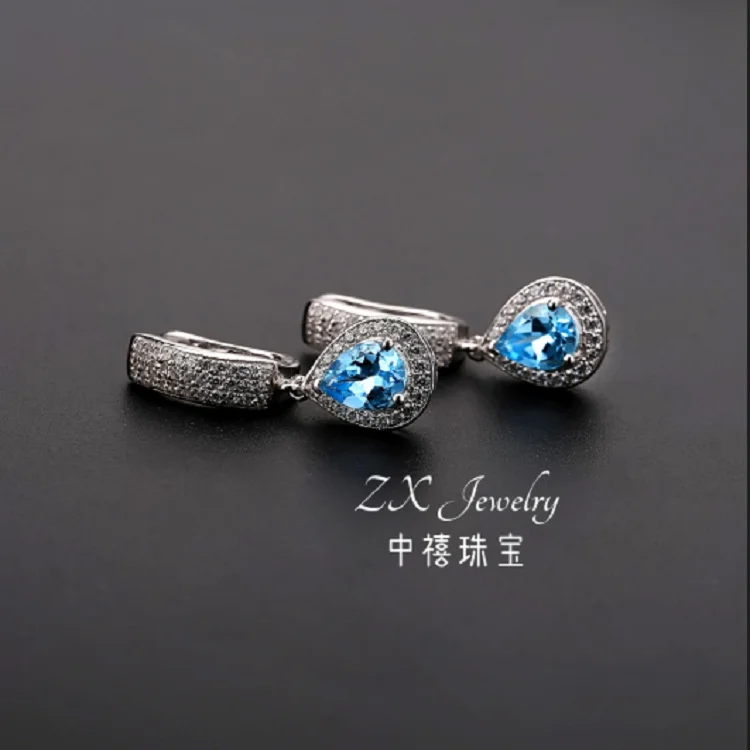 

brand genuine Luxury real jewels S925 Sterling Silver Inlaid Topaz Stone Earstuds Simple, Luxury, Fashion, Natural Color Jewel E