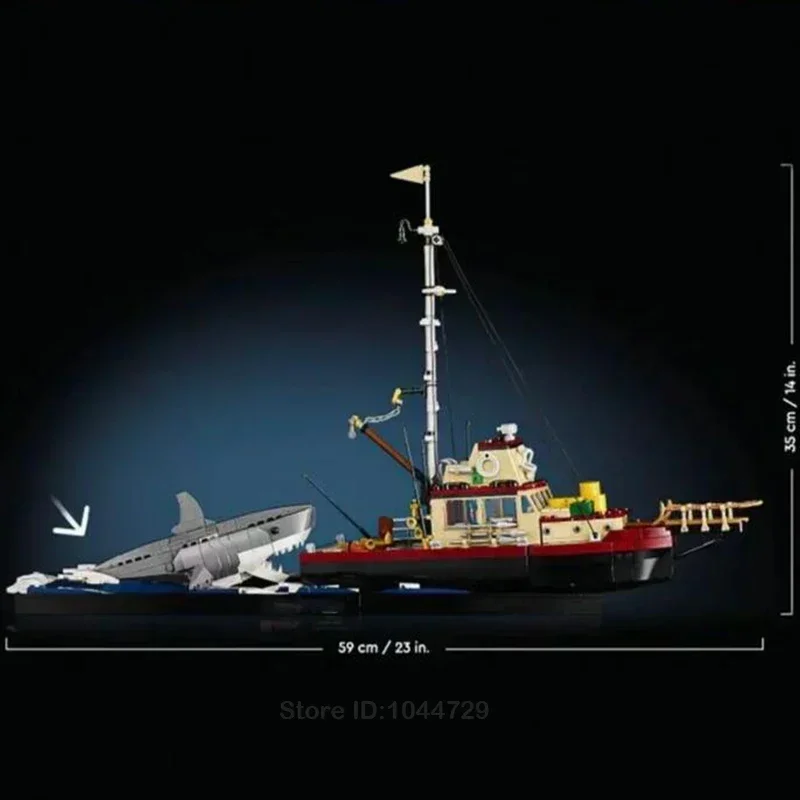 Building Block Toys Building Toy Set Educational Toy Jaws Diorama Boat Shark Pirate Ship Building Blocks Fishing Boat Model Bricks Toys 21350 for Kid