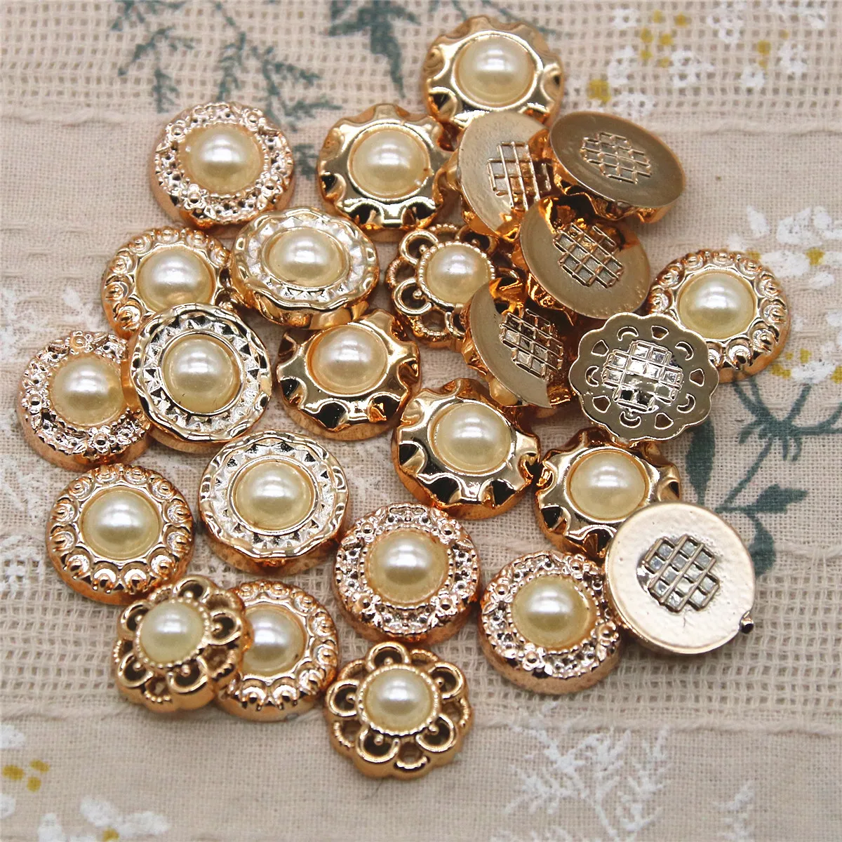 50pcs Pearl Round Flat Back Decoration Button Home Garden Crafts Clothing Accessories jewelry making supplies craft supplies