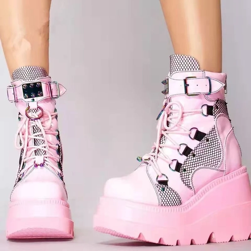 platform boots pink and black