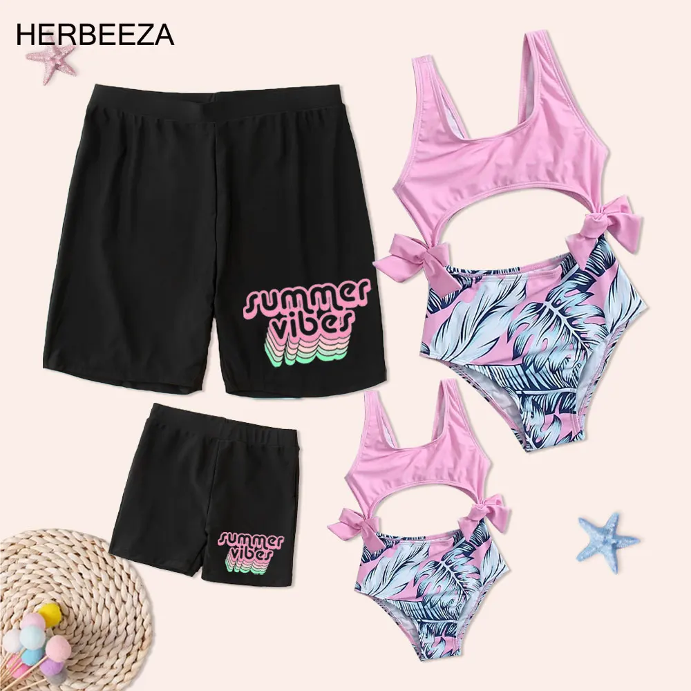 

Family Swimsuit Mother Daughter Matching Swimwear For Family Set Purple floral Printed Mommy and me swimsuit bikini women