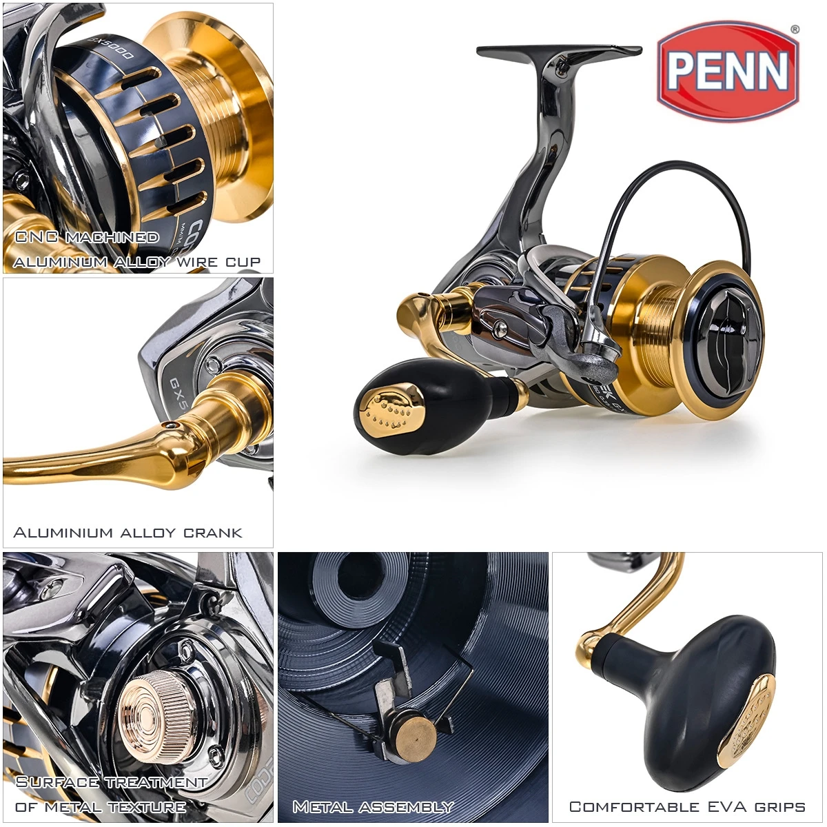 PENN Rotating Reel, Ball Bearing 13 + 1, Aluminum Wire Cup, Metal Folding Rocker Arm Can Be Interchanged Left and Right，25kg Max