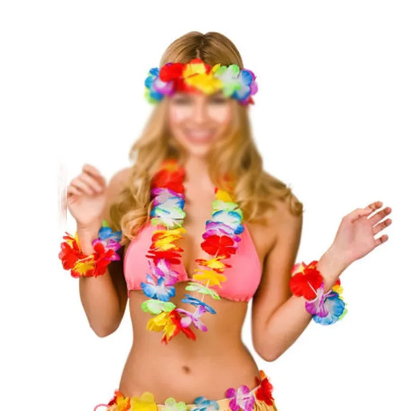 

4pcs Hawaiian Flower Leis Garland Necklace Fancy Dress Party Hawaii Beach Fun Festive And Party Supplies