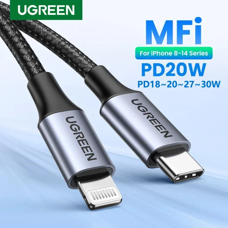 

UGREEN MFi сертифицированный USB C к Lightning Кабель PD для быстрой зарядки и передачи данных для Apple iPhone 14 13 12 11 ipad зарядное устройство 20 Вт 30 Вт в оплетке