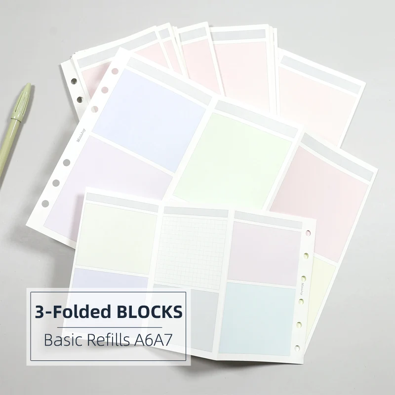 

MyPretties 20 Sheets Color Blocks Refills A6 A7 Three Fold Filler Papers for 6 Hole Binder Organizer Notebook Papers N.1369