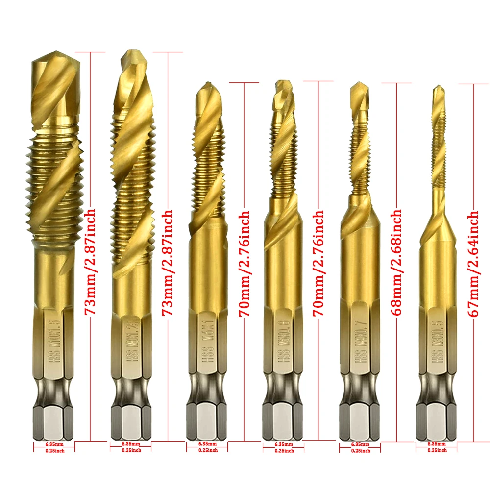 Tap Drill Bit Set Hex Shank Titanium Plated HSS Screw Thread Metric Tap Drill Bits Tapping Countersink M3-M10 Drill Bits hand planer bunnings Hand Tools