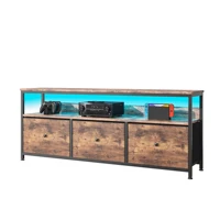 Винтажный шкаф для телевизора Comanlai 108 см с 3 тканевыми ящиками и светодиодной подсветкой, шкаф для хранения в гостиной, подставка для телевизора 108 × 29,8 × 57 см — изображение 5