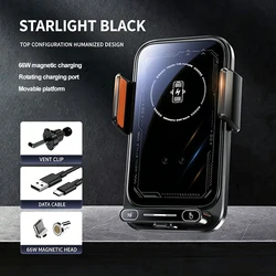 Universal Car Phone Holder & Charger with 15W Wireless Fast Charging and Auto - Sensing Release (Black)