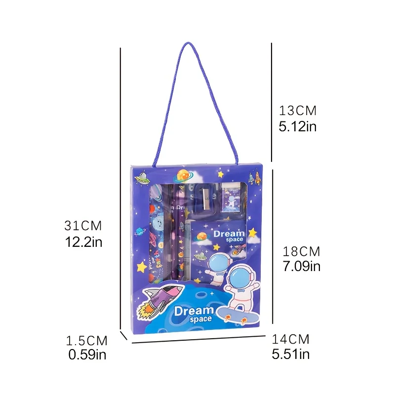 Charming Cartoon Stationery Gift Set - Includes Pen, Notebook, Eraser, Pencil Sharpener, and Ruler