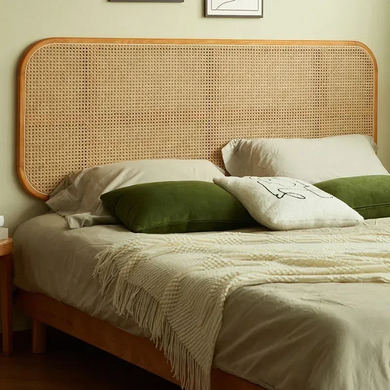 Simple Household Bed Headboards for Bedroom Retro Creative Rattan Backrest Japanese Solid Wood Headboards for Bed