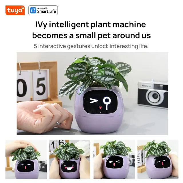 Ivy Tuya Smart Planter,Endless Fun Over 49 Rich Expressions,7 smart sensors,AI Chips Make Raising Plants Easy and Fun 2
