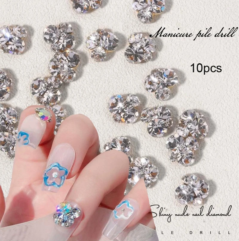 10Pcs 3D Shiny Pile Drills Nail Gem Rhinestones White Glitter Luxury Crystal Diamonds Nail Art Decorations DIY Jewelry Manicure 6